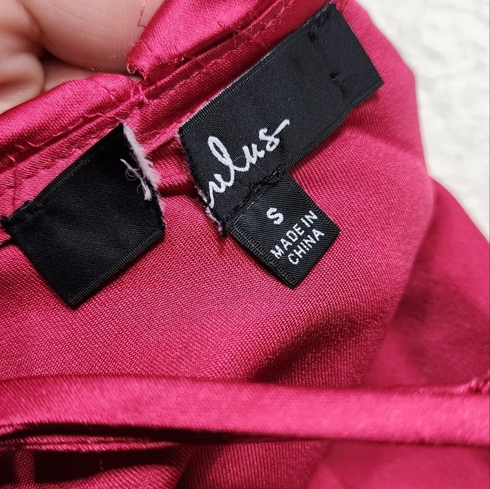 Lulus Enchanting Aesthetic Magenta Satin Asymmetrical Maxi Dress S Wedding Prom